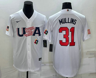 Mens USA Baseball #31 Cedric Mullins 2023 White World Classic Stitched Jerseys